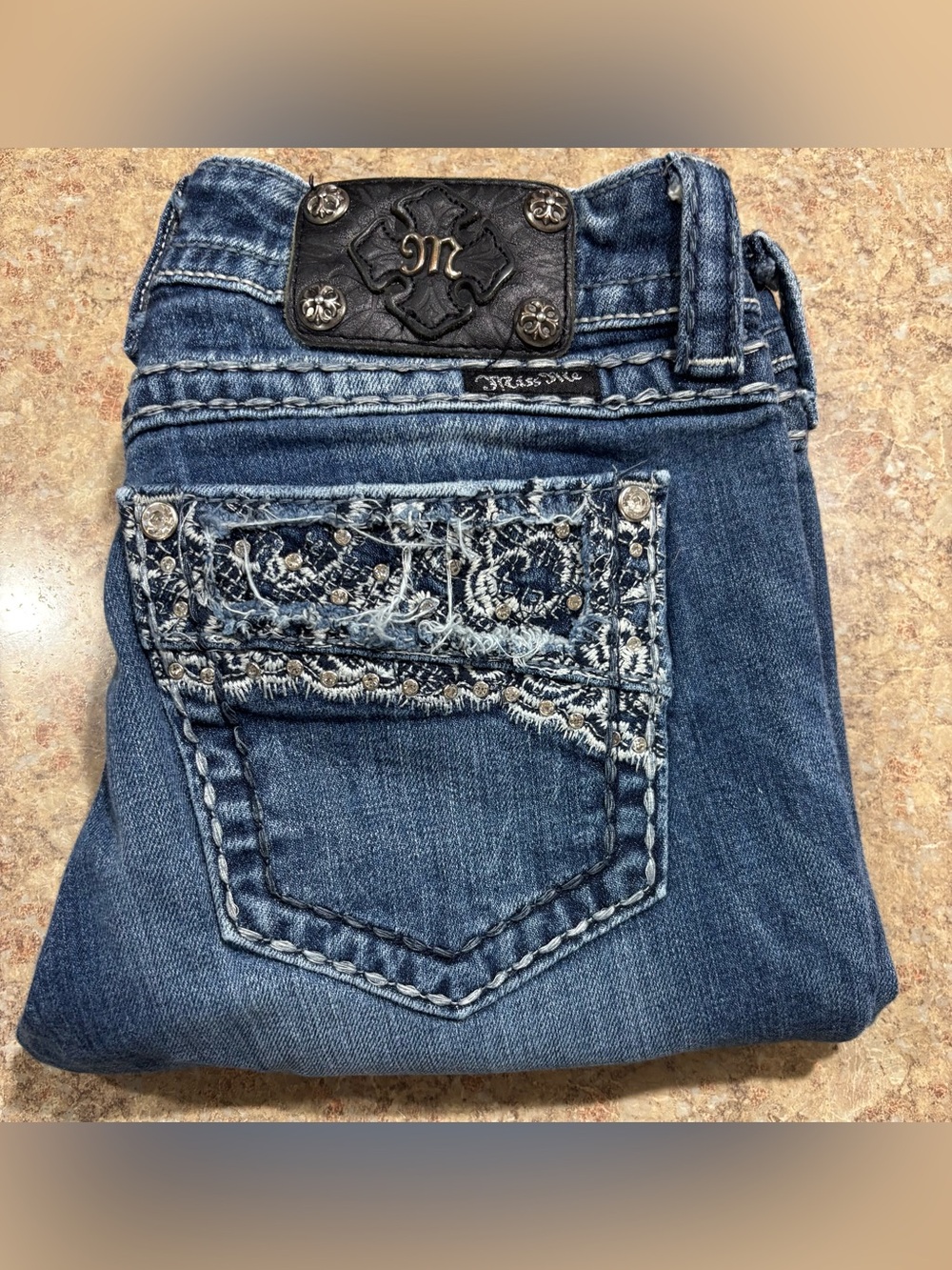 Miss Me Blue Embroidered Pocket Bootcut Jeans